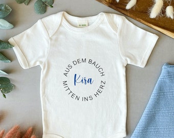 personalisierter Body, Geschenk zur Geburt, Babybody mit Namen, Babygeschenk mit Personalisierung, Aus dem Bauch mitten ins Herz, Body