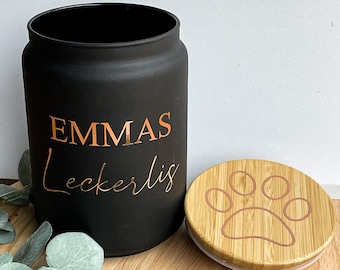 Snackglas, Süßigkeitenglas, Leckerlidose, Süßigkeitendose, Leckerliglas, Leckerchen, personalisierte Dose, Glas mit Namen, Haustiere, Hund