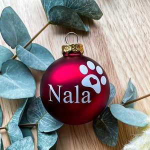 6 cm, Personalized Christmas Bauble, Christmas Tree Bauble with Name and Paw Print, Cat & Dog, Bauble with Name and Paw Print, Pets