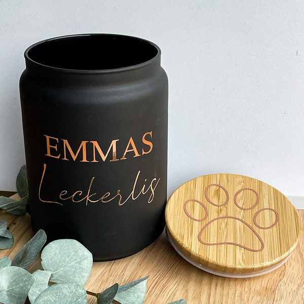 Snackglas, Süßigkeitenglas, Leckerlidose, Süßigkeitendose, Leckerliglas, Leckerchen, personalisierte Dose, Glas mit Namen, Haustiere, Hund