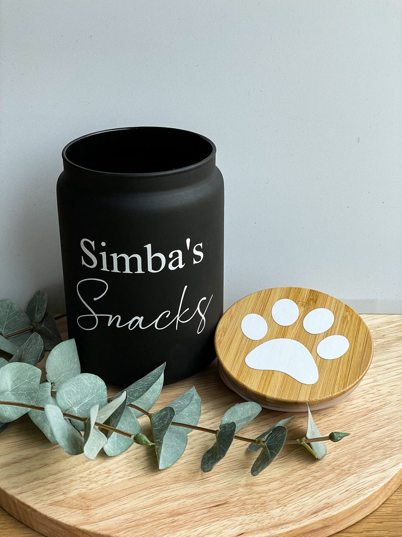 Snackglas, Süßigkeitenglas, Leckerlidose, Süßigkeitendose, Leckerliglas, Leckerchen, personalisierte Dose, Glas mit Namen, Haustiere, Hund Bild 7