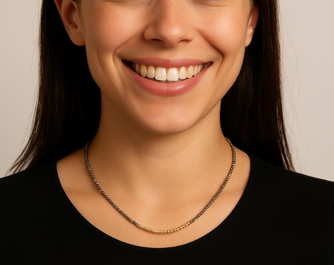 Featured listing image: Poshpendant Handmade Faceted Pyrite Necklace: 18K Gold-Plated Boho Brass, 16"