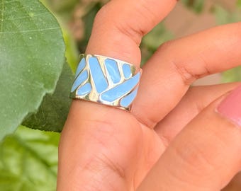 Pattern Enamel Ring 925 Silver, Colorful Band Ring, Abstract Enamel Ring, Handmade Jaipur Jewelry, Unique Gift for Her