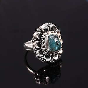 Blue Topaz Statement Ring: 925 Sterling Silver, Raw Crystal Boho Jewelry