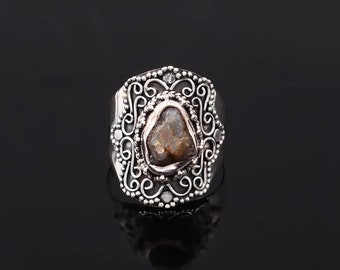 Rå granatring 925 sterlingsilver | Boho kristallring | Handgjord ädelstensring för kvinnor | Hantverkssmycken, present till henne