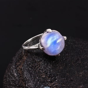 Rainbow Moonstone Ring: Oval Sterling Silver Boho Jewelry