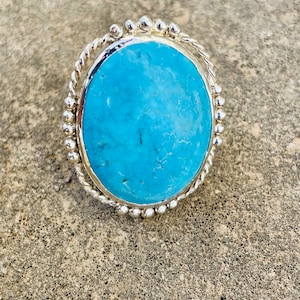 Oval Turquoise Ring: 925 Sterling Silver Boho Jewelry