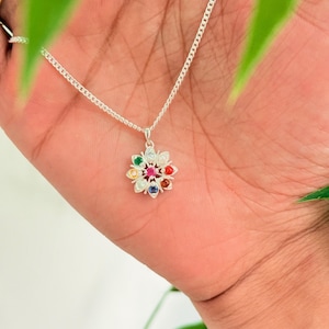 925 Sterling Silber Navratan Anhänger: Vedische Edelstein Halskette