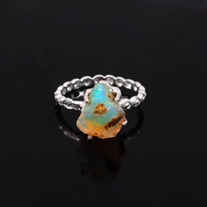 Rough Opal Ring: Handmade 925 Sterling Silver Boho Statement