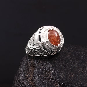 Orange Sunstone Ring: Handmade 925 Sterling Silver Statement Jewelry