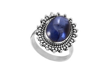 Blue Kyanite Ring Sterling Silver, Natural Gemstone Ring, Minimalist Statement Ring, Healing Crystal Jewelry, Unique Gift for Her