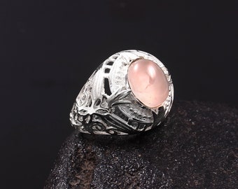 Rose Quartz Ring 925 Sterling Silver | Pink Crystal Boho Ring | Filigree Gemstone Ring | Gift for Her | Handmade Love Stone Jewelry