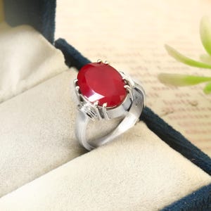 Lab Grown Ruby Ring: 925 Sterling Silver Oval Promise Ring