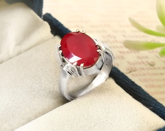 Lab Grown Ruby Ring in 925 Sterling Silver, Oval Promise Ring, Handmade Engagement Jewelry Gift for Her