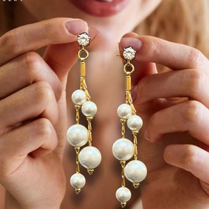Freshwater Pearl Drop Earrings: Sterling Silver Dangle Bridal Earrings