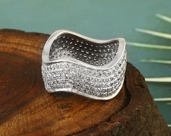 Sterling Silver Eternity Ring, Dainty Cubic Zirconia Band, Minimalist Stacking Ring