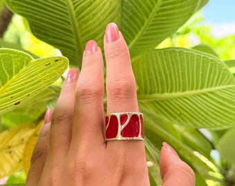 Pattern Enamel Ring 925 Silver, Color Block Band Ring, Modern Colorful Ring, Handmade Jaipur Jewelry, Unique Gift for Her