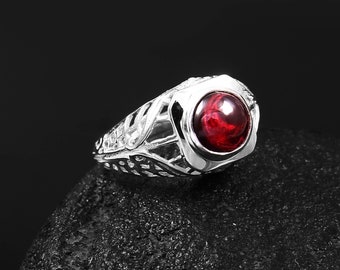 Handmade Red Garnet Sterling Silver Ring | January Birthstone, Boho Crystal Jewelry