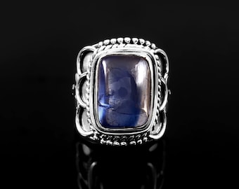 Blue Kyanite Ring Sterling Silver, Raw Kyanite Crystal Ring, Handmade Gemstone Ring, Dainty Boho Jewelry, Gift for Her