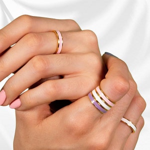 Colorful Enamel Band Ring: 18k Gold Plated Sterling Silver Stacking Ring
