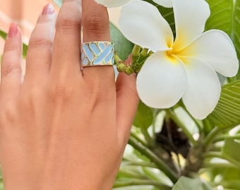 Pattern Enamel Ring 925 Silver, Colorful Band Ring, Abstract Enamel Ring, Handmade Jaipur Jewelry, Unique Gift for Her