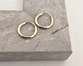 Gold 8k Hoop Earrings 14 mm By Lovrin Jeweler, Simple Gold Earrings, Dainty Hoops, Gift For Her