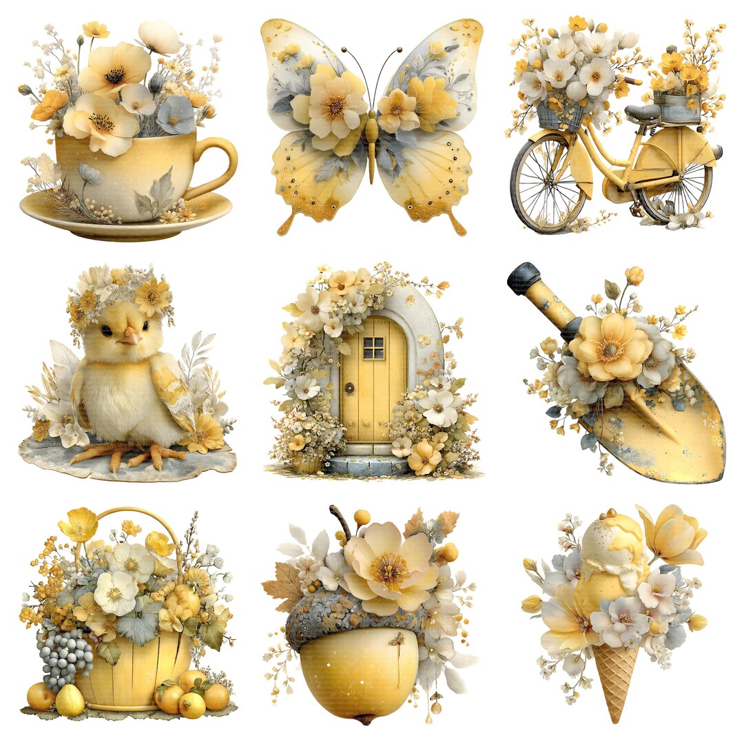 Spring Motiff 20 Spring Motifs Yellow Part 1 Clipart, Printable Art, High-quality ...