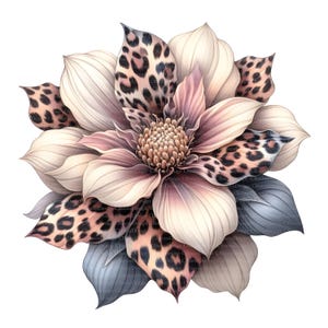 25 Blüte mit Leopardenmuster Clipart, druckbare Kunst, hochwertige JPGs, digitaler Download