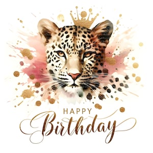 19 Happy Birthday Leopard Clipart Leomuster, druckbare Kunst, hochwertige JPGs, digitaler Download, druckbare Aquarell, Kartenherstellung