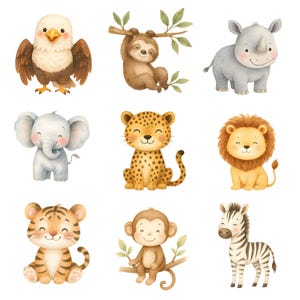 9 mini Afrika Tiere Clipart Kinderzimmer, druckbare Kunst, hochwertige JPGs, digitaler Download, druckbare Aquarell Clipart, Papiermodell