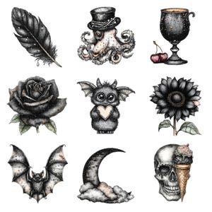 23 Summer Gothic Clipart JPG, druckbare Kunst, digitaler Download, kommerzielle Nutzung, hochwertige JPGs, Papiermodell, Junk Journals