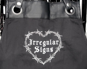 Custom Text Embroidered Faux Leather Black Apron