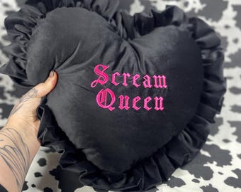 Custom Embroidered Velvet Heart Shaped Ruffle Cushion