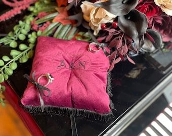 Custom Velvet Embroidered Fringe Wedding Ring Cushion
