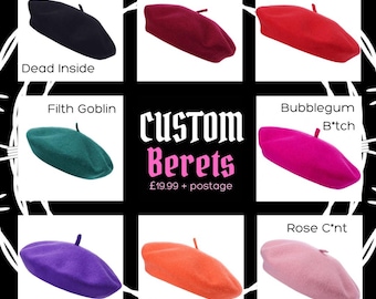 Custom Text Embroidered Wool Beret