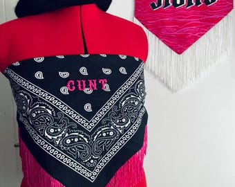 Custom Text Embroidered Paisley Bandana Adjustable Fringe Top