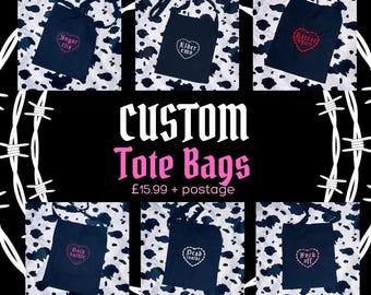 Custom Text Embroidered Black Cross Body Tote Bag