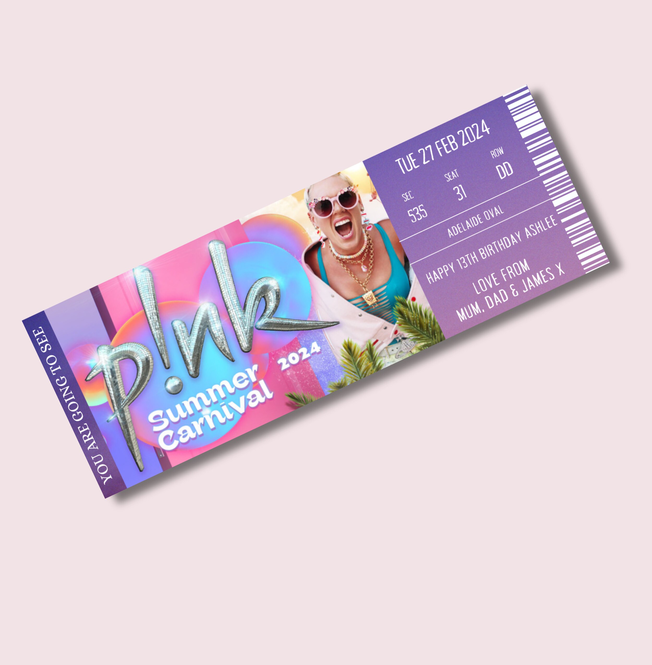 Surprise Pink Summer Carnival 2024 Ticket, Summer Carnival Tour 2024 Ticket Stub.instant