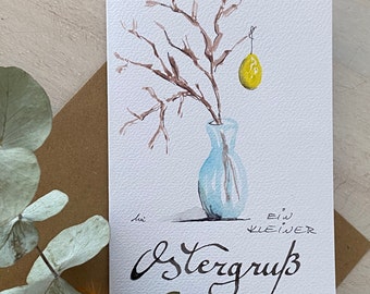 KEIN Druck Frohe OSTERN handgemalt Faltkarte Original Aquarell signiert Grußkarte Glückwunsch alles Liebe Grüße personalisierbar Kalligrafie