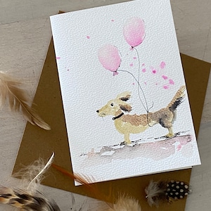 NO PRINT Original watercolor painting hand-painted card Dachshund greeting Happy Birthday customizable calligraphy signed