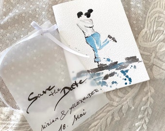 KEIN Druck Original Aquarellbild HOCHZEIT Glückwunsch Save the Date handgemalte Faltkarte Paar Einladung personalisiert Kalligrafie Trauung