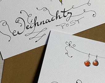 WEIHNACHTSPOST handgeschriebene FaltKarte Weihnachten Original Feder Tusche signiert Advent personalisierbar Kalligrafie ChristBaumkugel