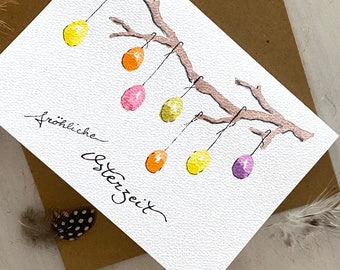 Zu OSTERN handgemalte Faltkarte Original Aquarell signiert KEIN Druck Grußkarte Glückwunsch alles Liebe Grüße personalisierbar Kalligrafie