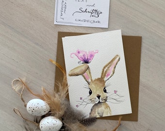 NO print original watercolor BUNNY Mother's Day birthday hand-painted folding card bunny congratulations love greetings happy Easter personalized