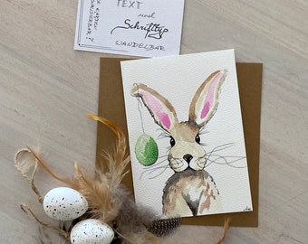 KEIN Druck original Aquarell HASE Frohe OSTERN handgemalt Faltkarte Gruß alles Liebe Grüße fröhliche Osterzeit personalisierbar Kalligrafie