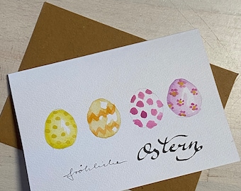 KEIN Druck original Aquarell OSTERN handgemalt signiert Happy Easter Grußkarte Glückwunsch alles Liebe Grüße personalisierbar Kalligrafie