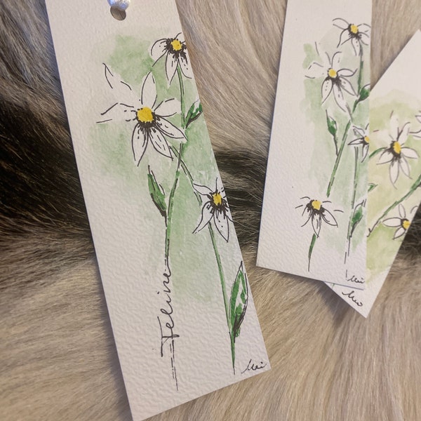 Marguerite BOOKMARK personnalisable peint à la main aquarelle cadeau original cadeau sac de fête baptême naissance mariage communion calligraphie