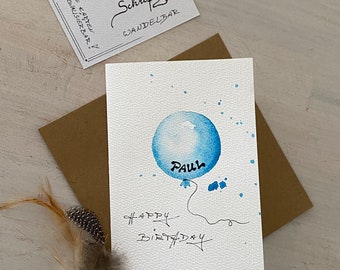 KEIN Druck handgemalte Karte Original Aquarell signiert Geburtstag Gratulation alles Liebe Wünsche Glückwunsch personalisierbar Kalligrafie