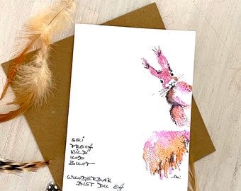 KEIN Druck Original Aquarellbild Eichhörnchen sei frech handgemalt Karte Gruß Valentinstag Liebe Geburtstag Freundschaft personalisierbar