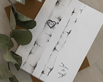 KEIN Druck Original Aquarellbild Alles LIEBE Initialen handgemalt Faltarte Valentinstag Freundschaft Galentines Kalligrafie personalisierbar